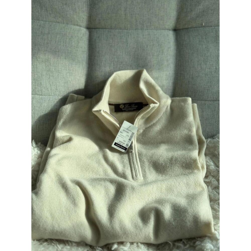 Loro Piana Baby Cashmere Quarter Zip Sweater Cream Size 48 IT